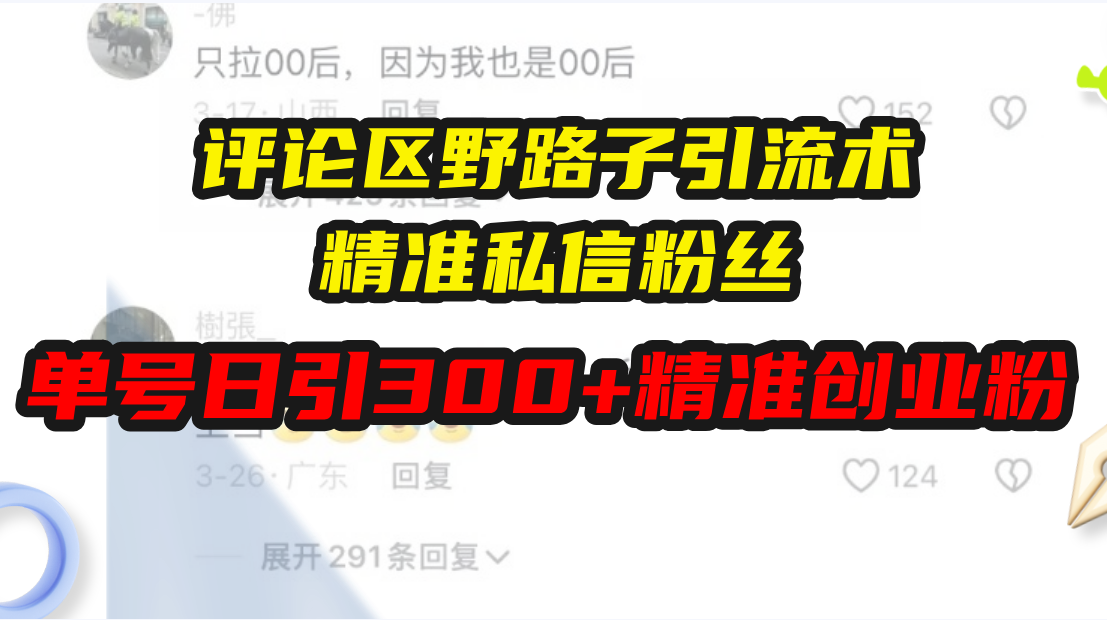 评论区野路子引流术，精准私信粉丝，单号日引流300+精准创业粉-苍穹网创