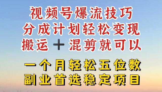 视频号爆流技巧，分成计划轻松变现，搬运 +混剪就可以，一个月轻松五位数稳定项目【揭秘】-苍穹网创