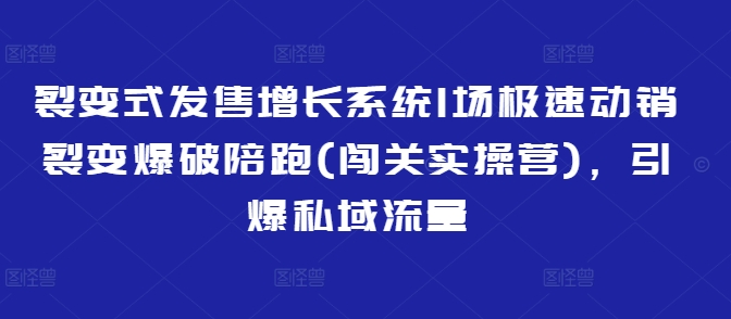 裂变式发售增长系统1场极速动销裂变爆破陪跑(闯关实操营)，引爆私域流量-苍穹网创