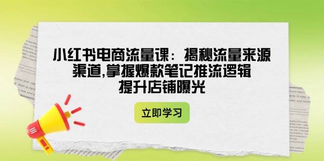 小红书电商流量课：揭秘流量来源渠道,掌握爆款笔记推流逻辑,提升店铺曝光-苍穹网创