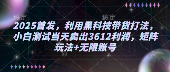 2025首发，利用黑科技带货打法，小白测试当天卖出3612利润，矩阵玩法+无限账号【揭秘】-苍穹网创