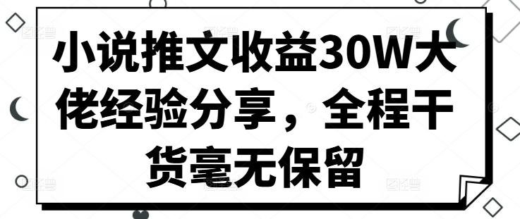 小说推文收益30W大佬经验分享，全程干货毫无保留-苍穹网创