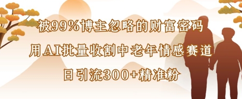 被99%博主忽略的财富密码：用AI批量收割中老年情感赛道，日引流300+精准粉-苍穹网创