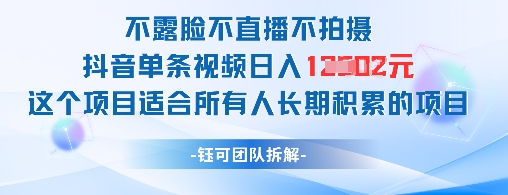 不露脸不直播不拍摄抖音单条视频日入1k+这个项目适合所有人长期积累的项目-苍穹网创