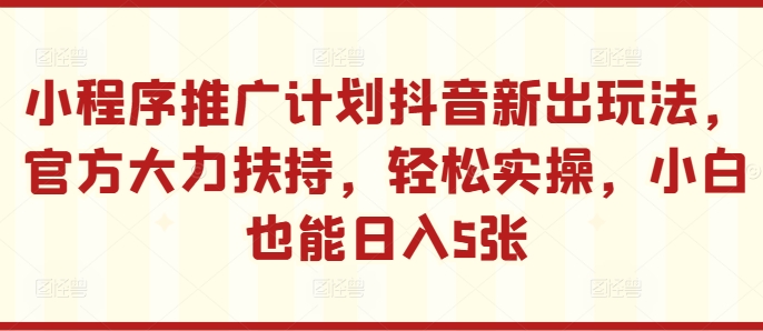 小程序推广计划抖音新出玩法，官方大力扶持，轻松实操，小白也能日入5张【揭秘】-苍穹网创