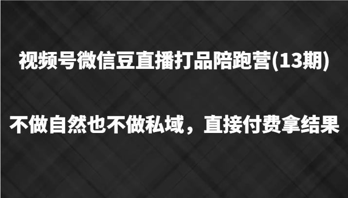 视频号微信豆直播打品陪跑(13期)，不做不自然流不做私域，直接付费拿结果-苍穹网创